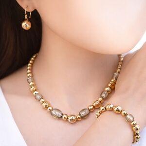 Women's Stylish Polished Gold tone Beaded Necklace, Bracelet & Earrings - Set